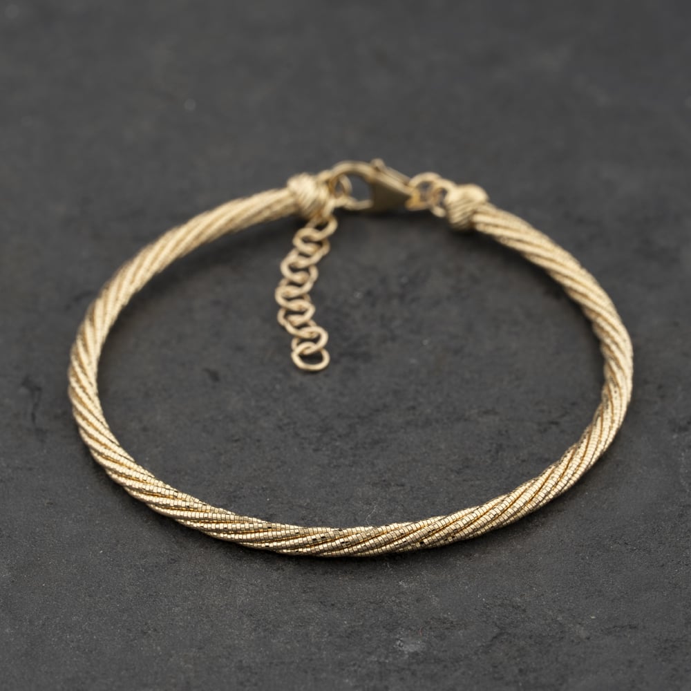 Pre-Owned 9ct Yellow Gold Twist 7 Inch Adjustable Bracelet 41281938