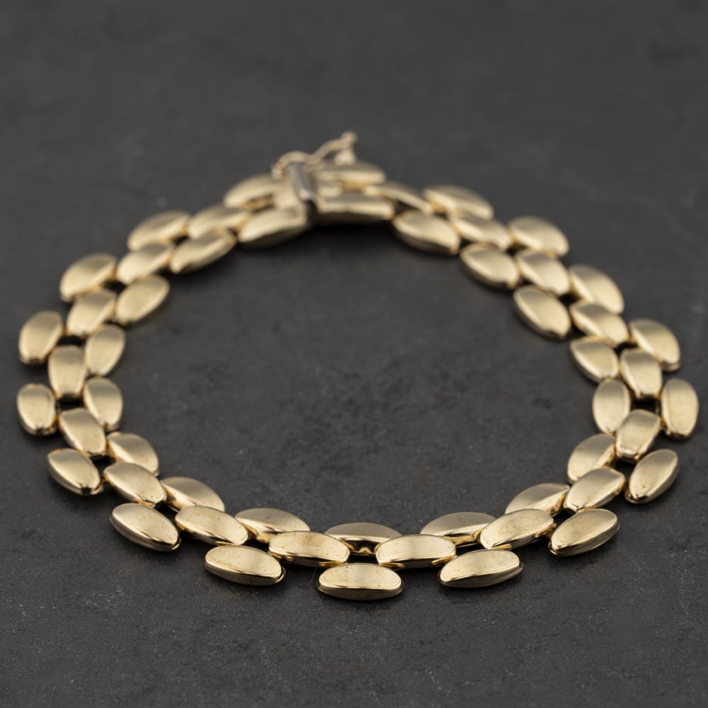 Pre-Owned 9ct Yellow Gold 7.5 Inch Three Row Brick Patterned Bracelet 41281942