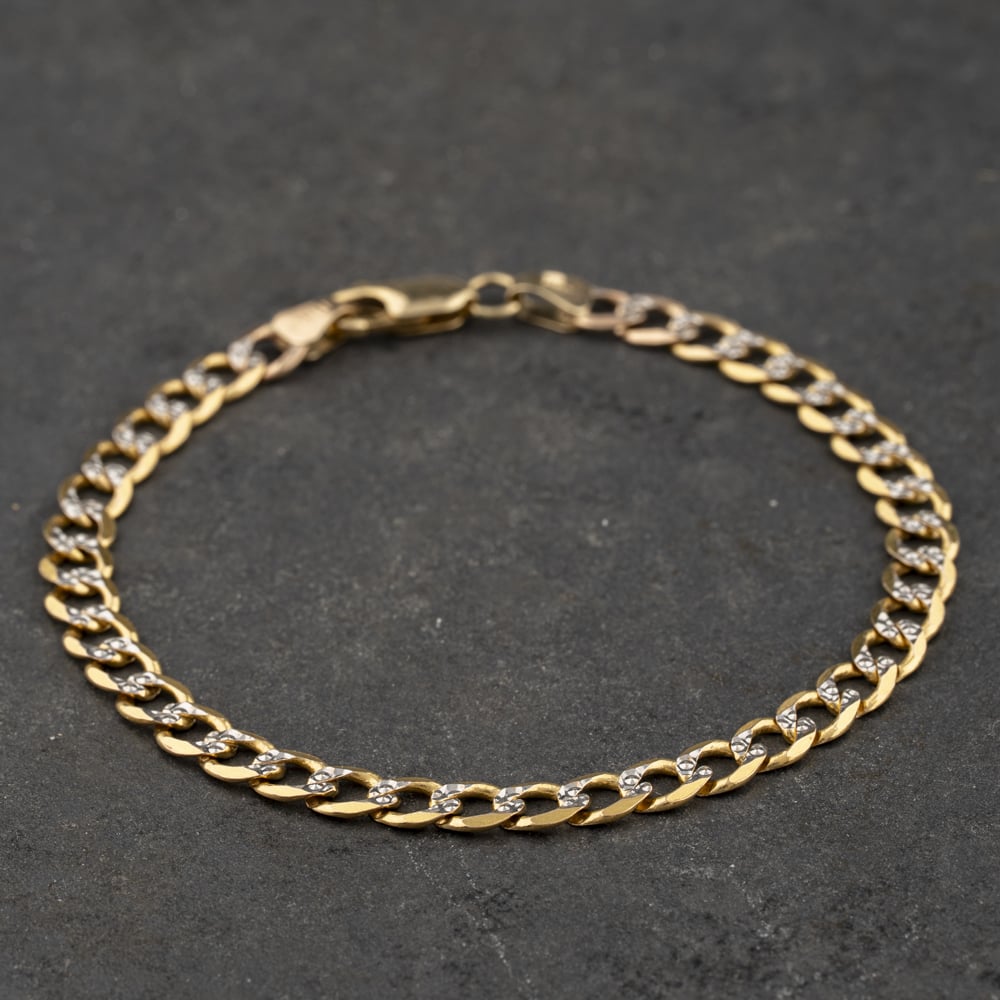 Pre-Owned 9ct Two Colour Gold 7.5 Inch Curb Chain Bracelet 41281958