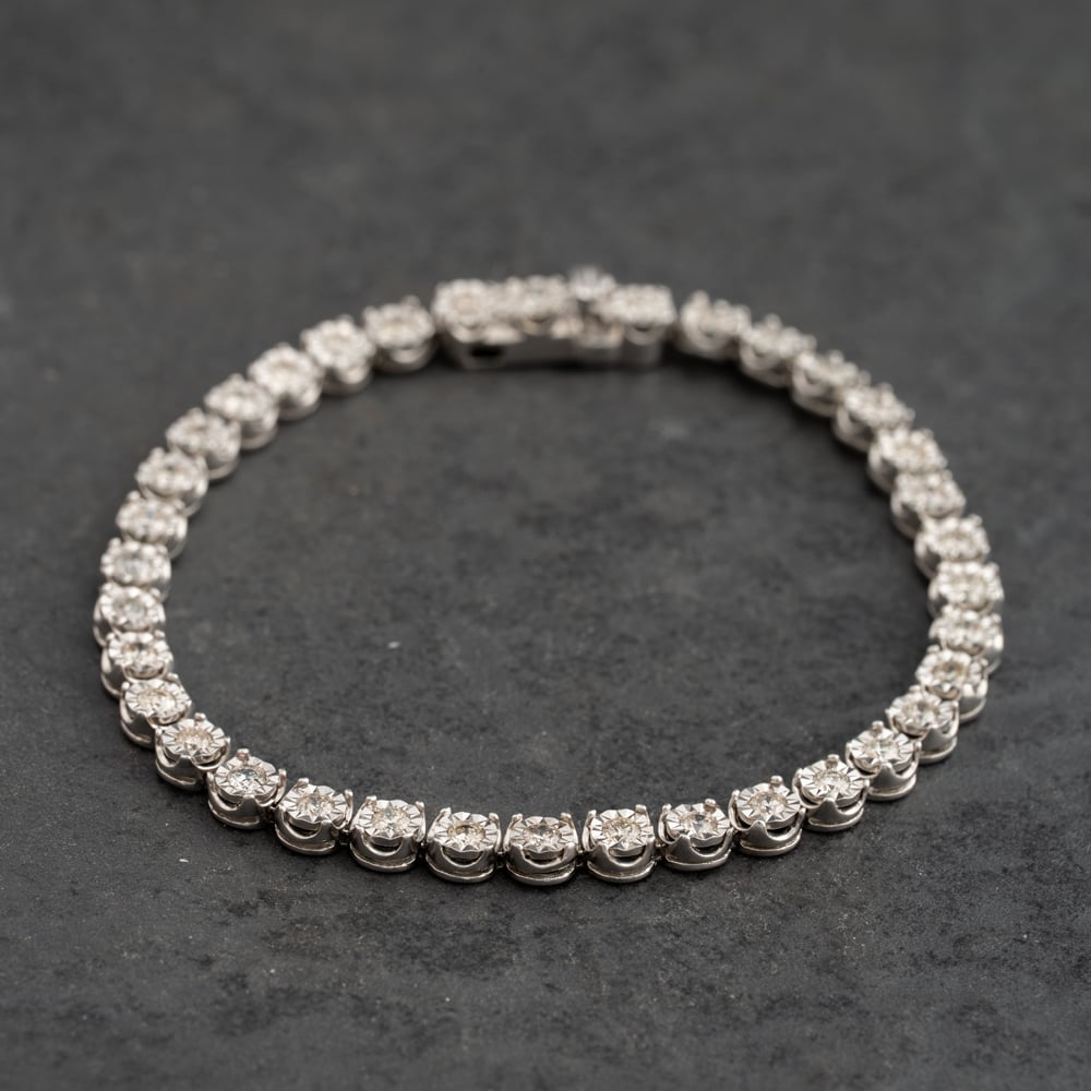 Pre-Owned 9ct White Gold 1.00ct Diamond 7.25 Inch Tennis Bracelet 41281971