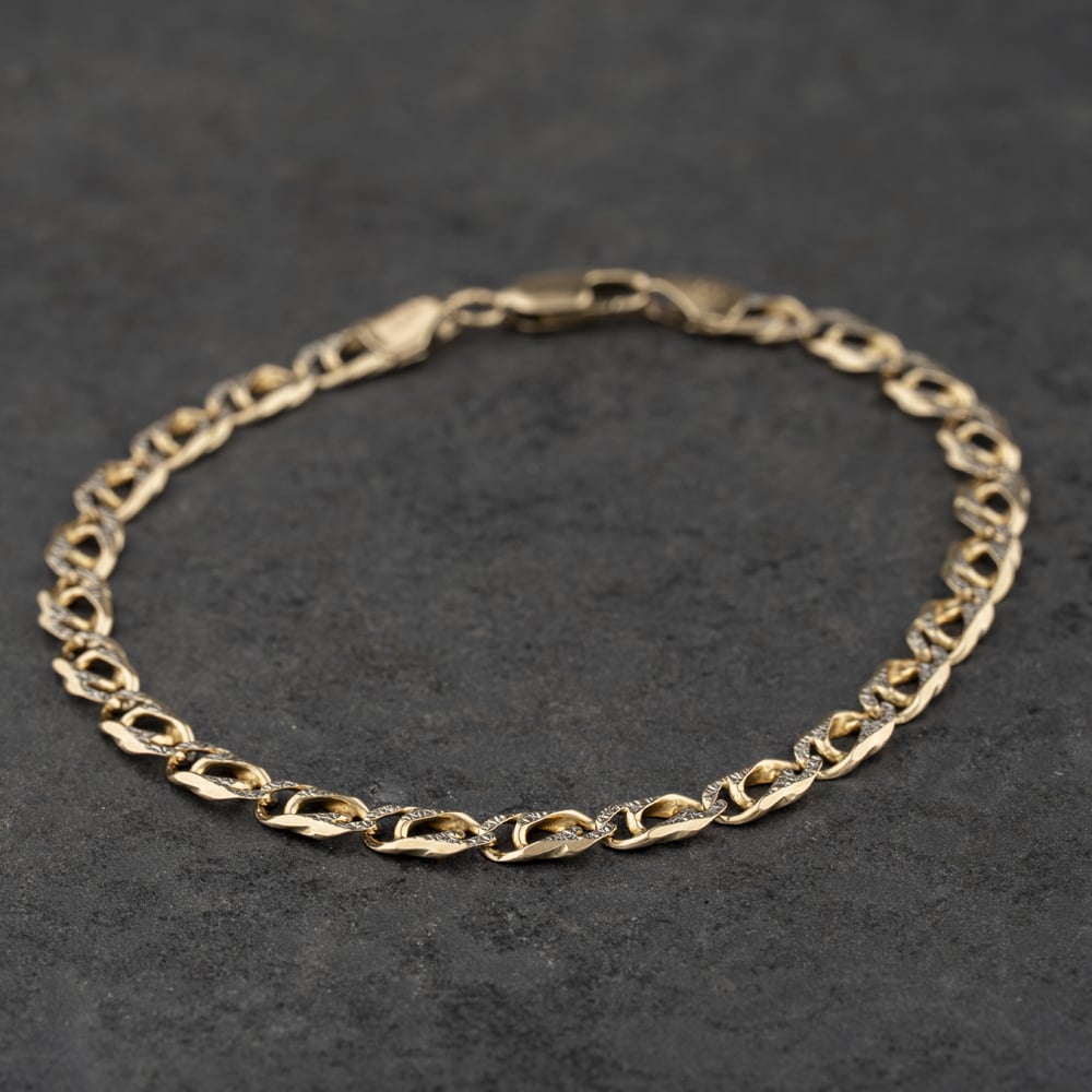 Pre-Owned 9ct Two Colour Gold Double 7.5 Inch Curb Chain Bracelet 41281972