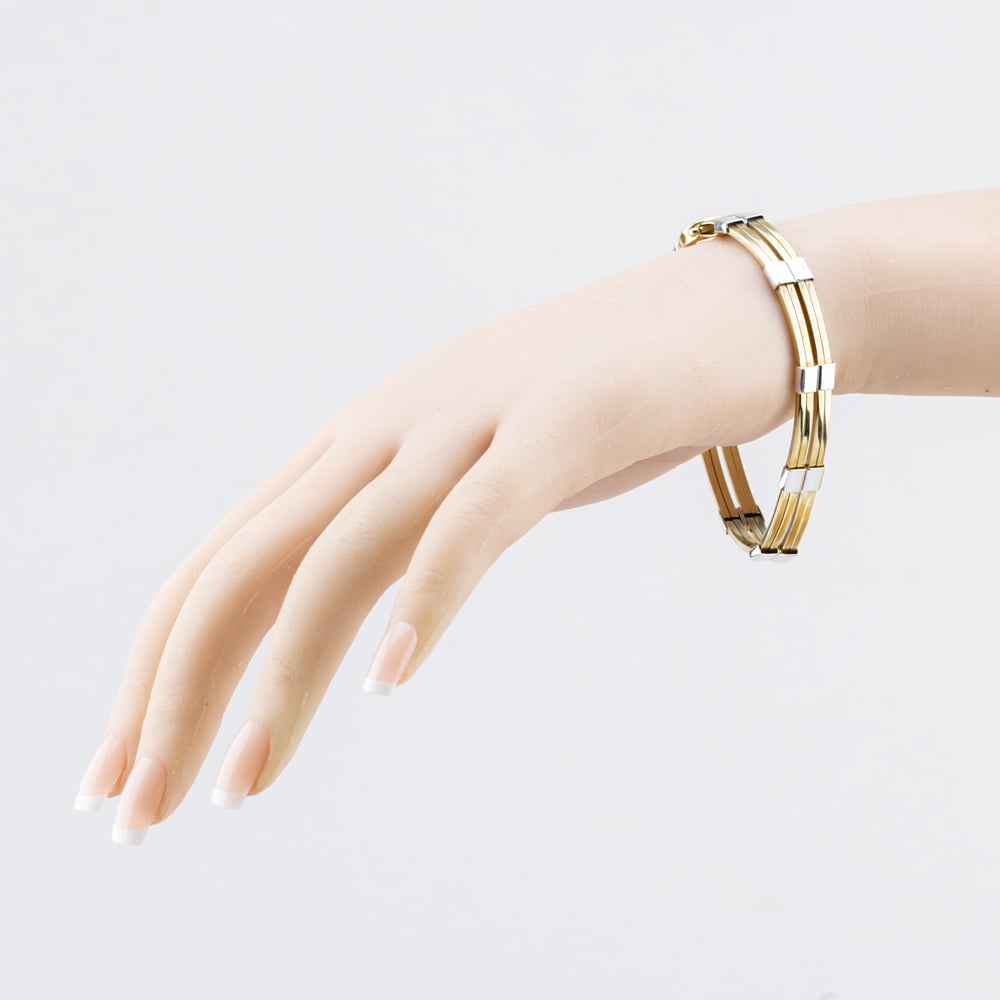 Pre-Owned 9ct Two Colour Gold Flexible 7.5 Inch Bar Chain Bracelet 41281978