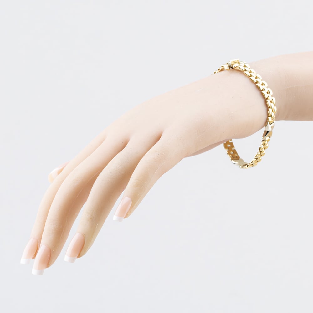 Pre-Owned 9ct Two Colour Gold Kiss Design 7.5 Inch Brick Chain Bracelet 41281990