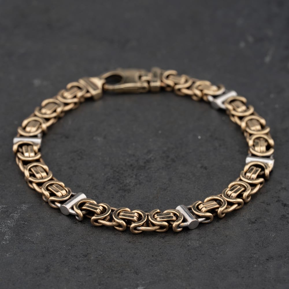 Pre-Owned 9ct Two Colour Gold Flat 8 Inch Byzantine Chain Bracelet 41282000