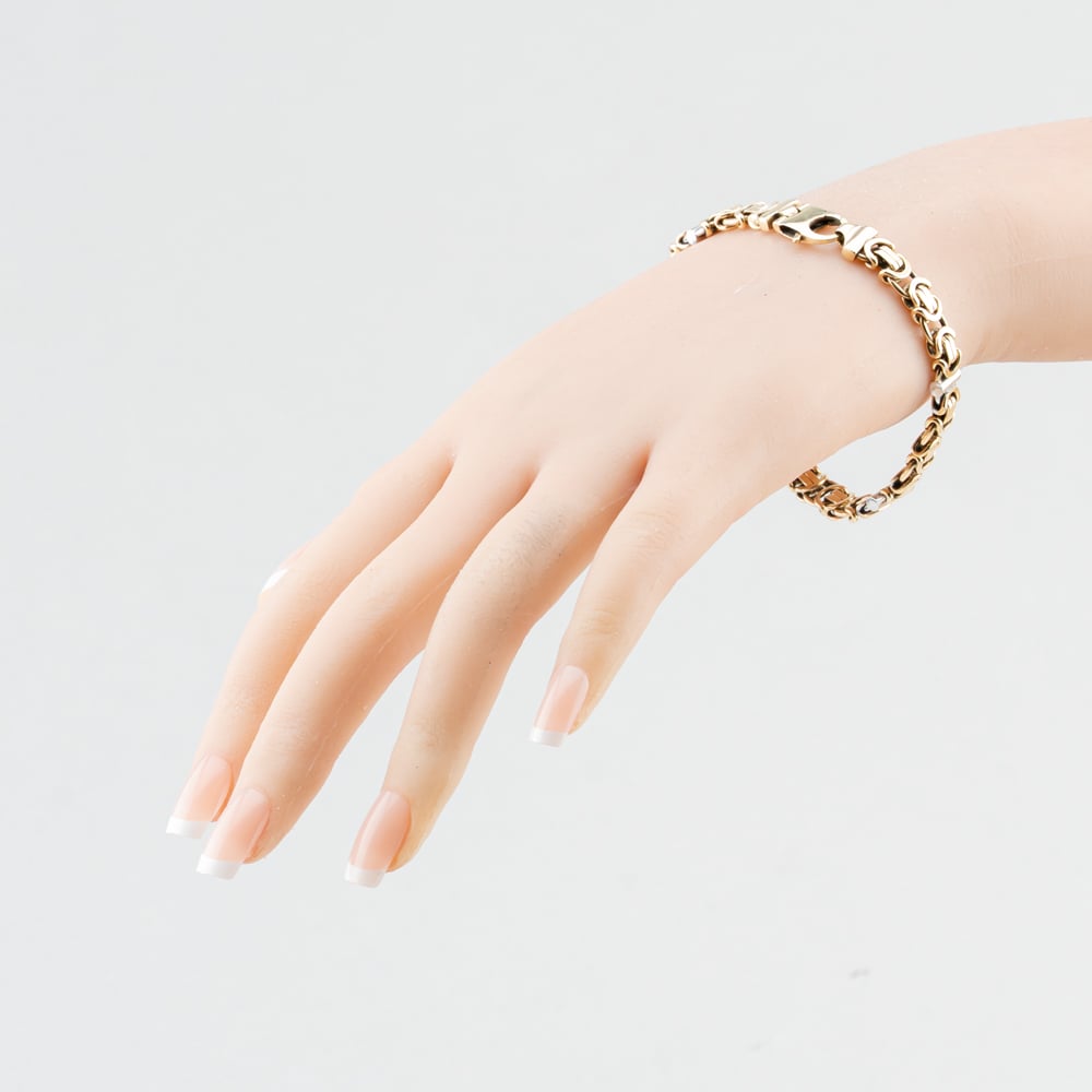 Pre-Owned 9ct Two Colour Gold Flat 8 Inch Byzantine Chain Bracelet 41282000
