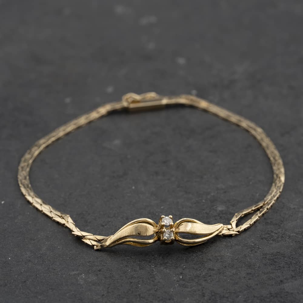 Pre-Owned 9ct Yellow Gold 0.08ct Diamond Set 7.5 Inch Fancy Chain Bracelet 41282008