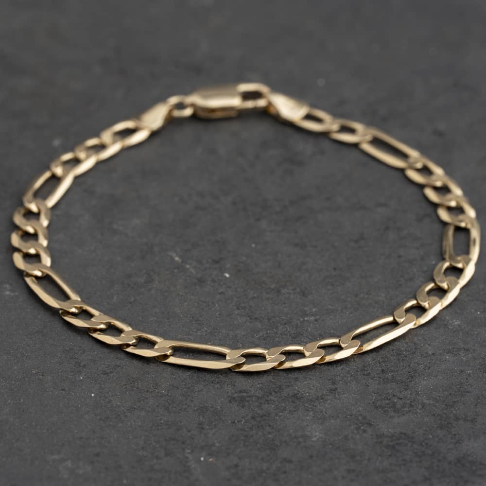 Pre-Owned 9ct Yellow Gold 3+1 Link 7.5 Inch Figaro Chain Bracelet 41282018