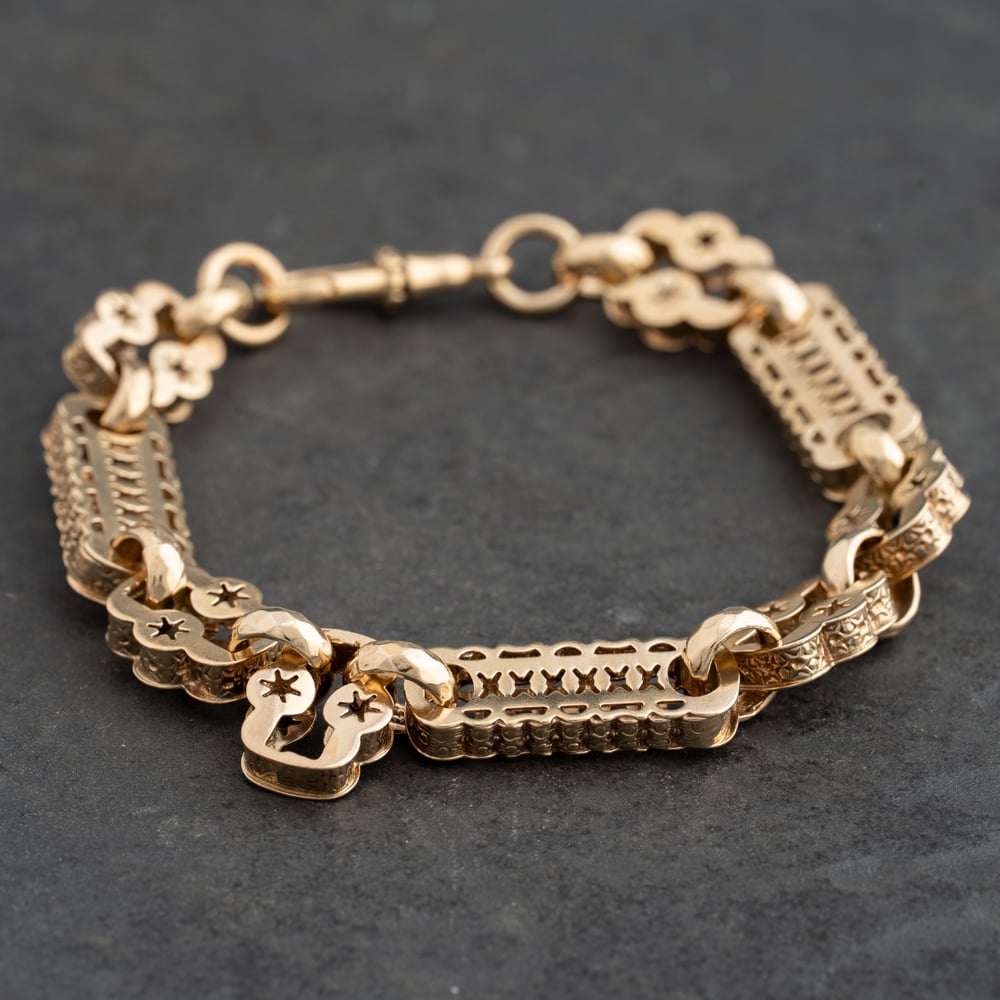Pre-Owned 9ct Yellow Gold Fancy 8.5 Inch Bar Chain Bracelet 41282023