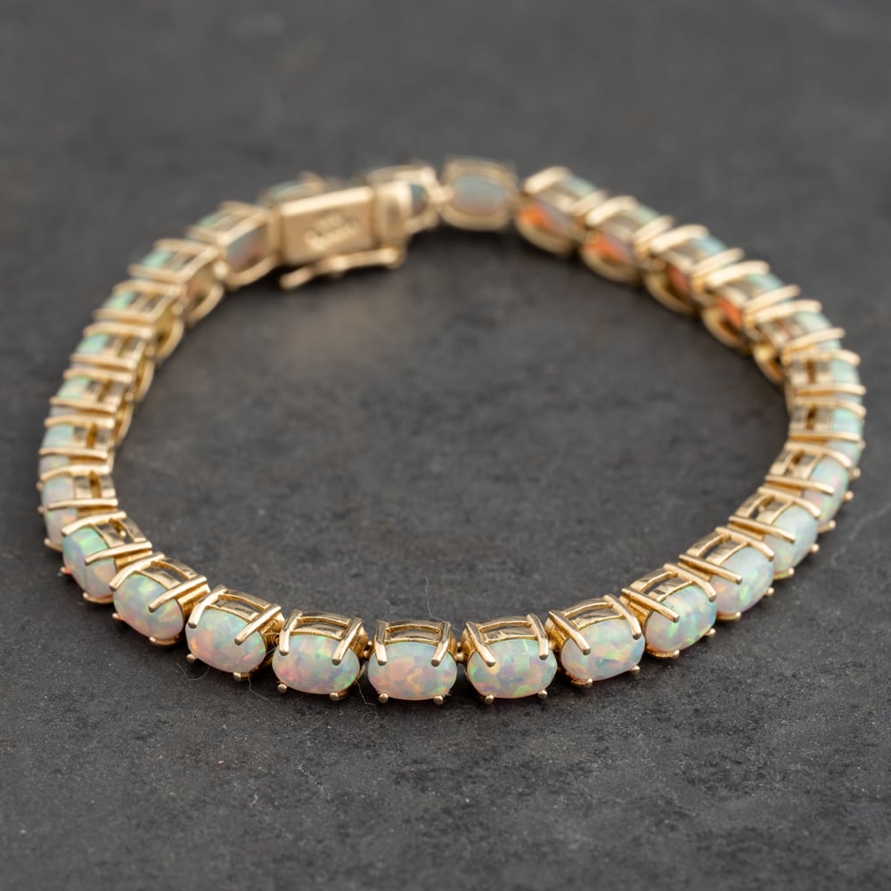 Pre-Owned Vintage Yellow Gold Opal Set 7 Inch Bracelet 41282024
