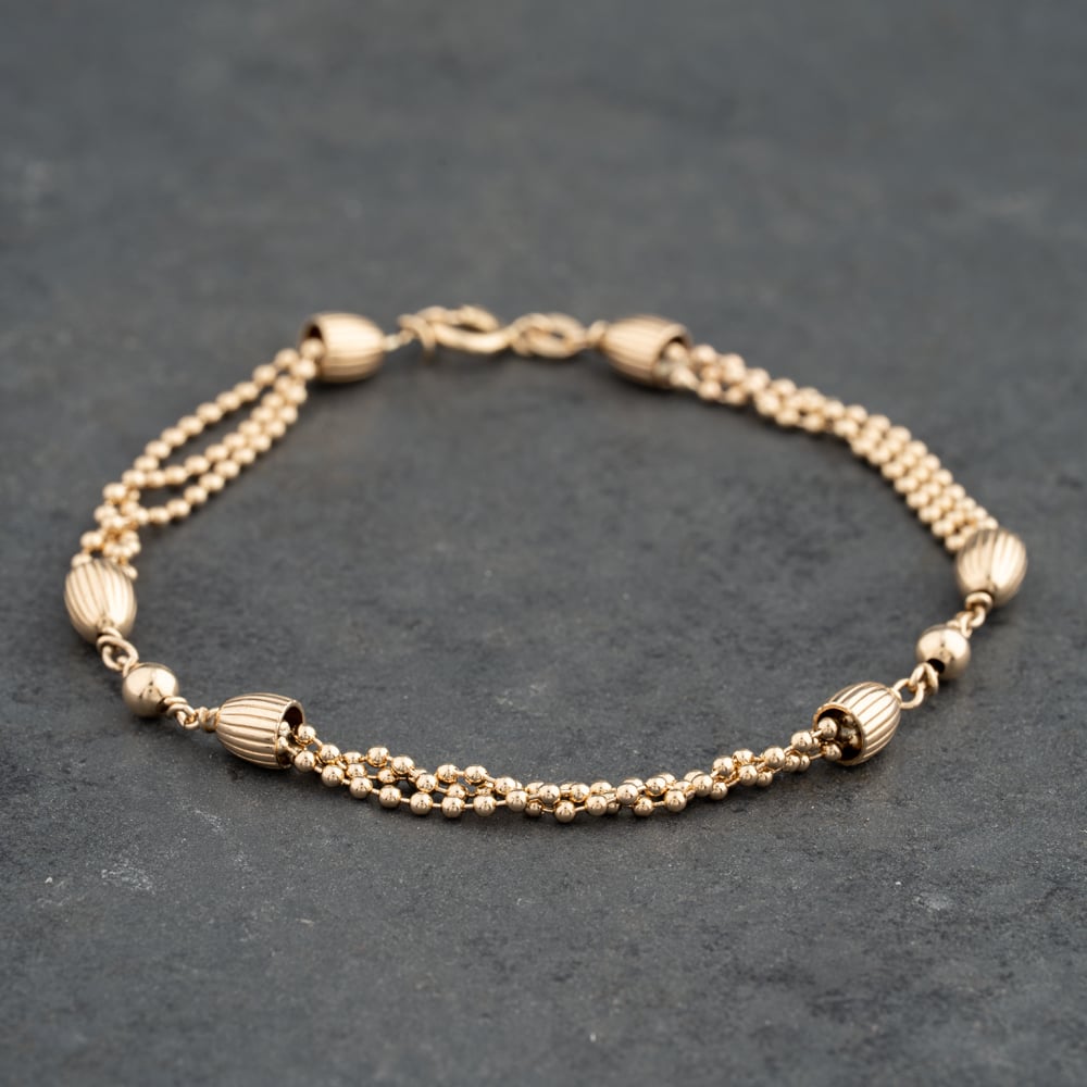 Pre-Owned 9ct Yellow Gold Three Strand 8 Inch Ball Chain Bracelet 41282026