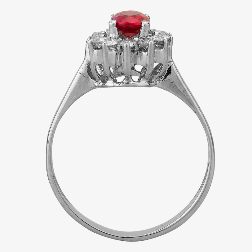 Pre-Owned White Gold Synthetic Ruby & 0.30ct Brilliant Cut Diamond Cluster Ring 41121024