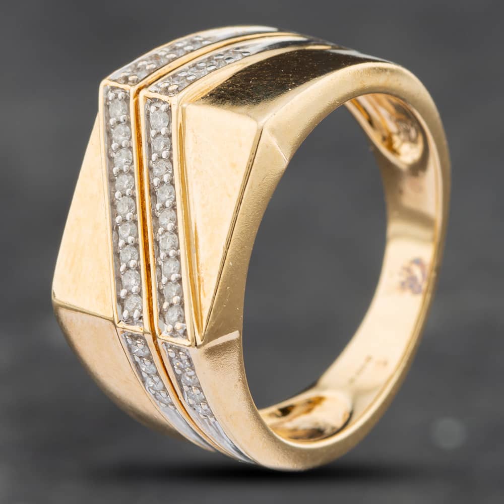 Pre-Owned 9ct Yellow Gold Single Cut Diamond 2 Row Signet Ring 41