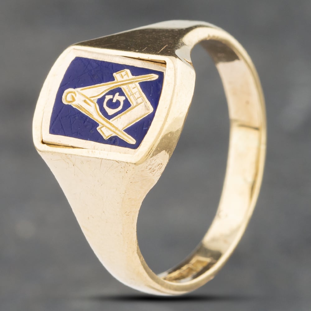 Pre-Owned 9ct Yellow Gold Lapis Lazuli Masonic Signet Ring 413414