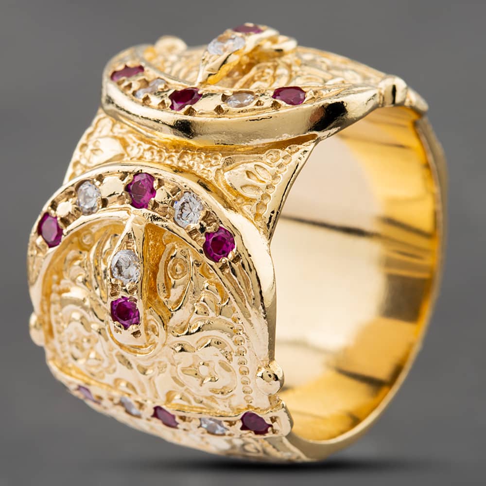 Product photograph of Pre-owned 9ct Yellow Gold Cubic Zirconia Double Buckle Ring 41341553 from The Jewel Hut