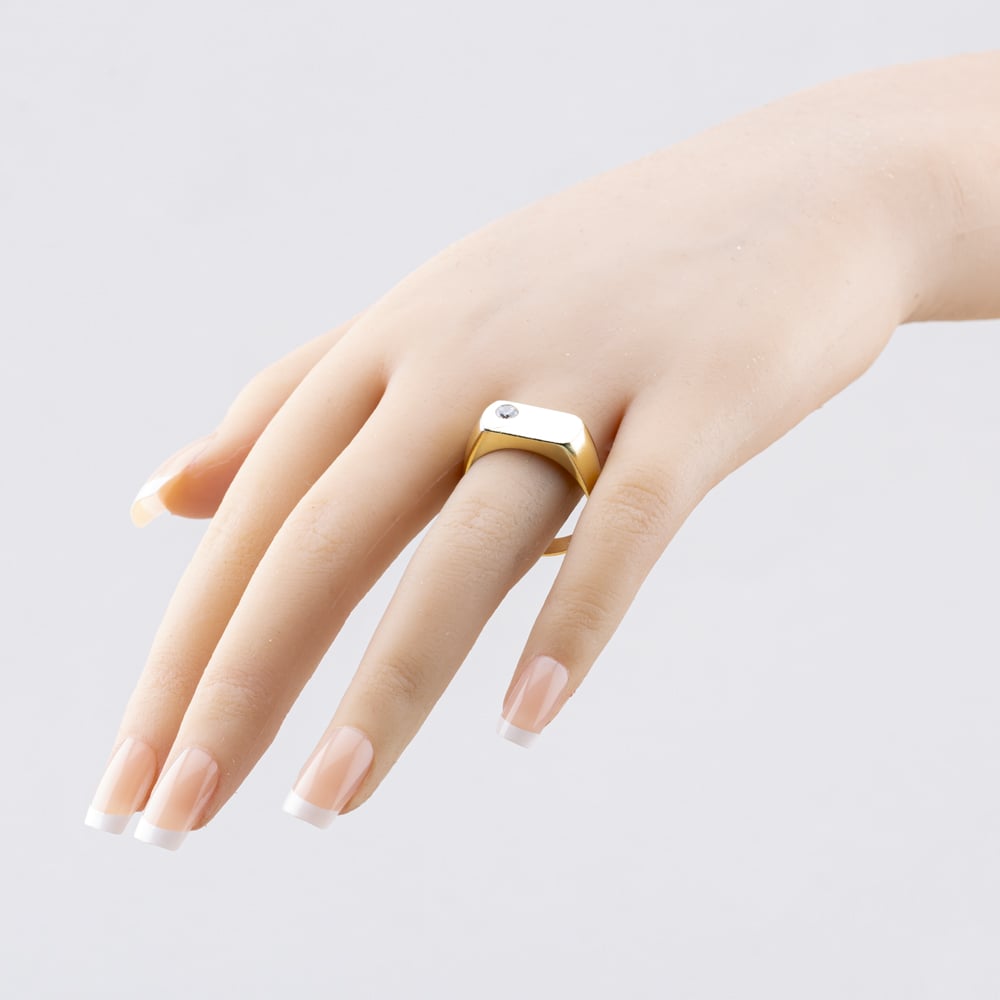 Pre-Owned 14ct Two Colour Gold Cubic Zirconia Oblong Signet Ring 41341714