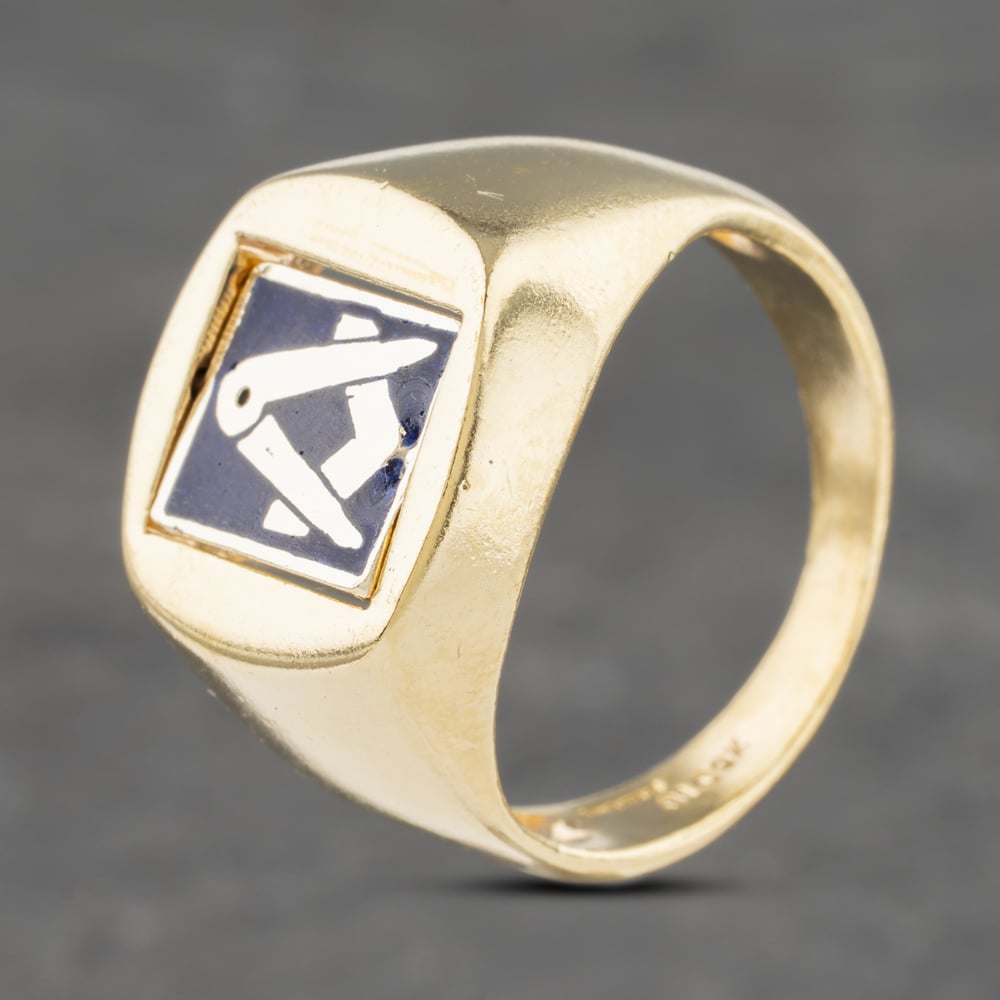 Pre-Owned 9ct Yellow Gold Enamel Masonic Reversable Signet Ring 41341738
