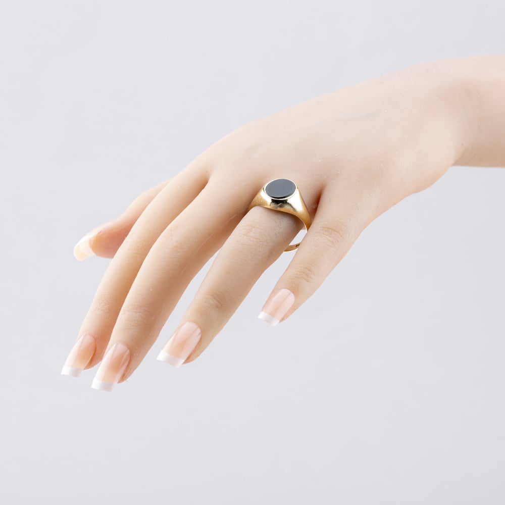 Pre-Owned Vintage 9ct Yellow Gold Onyx Oval Signet Ring 41341818