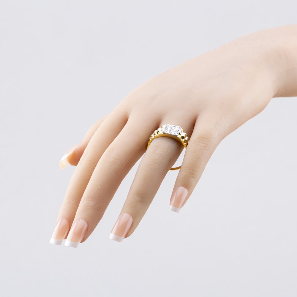 Pre-Owned 18ct Two Colour Gold Diamond Square Chain Link Signet Ring 41341906