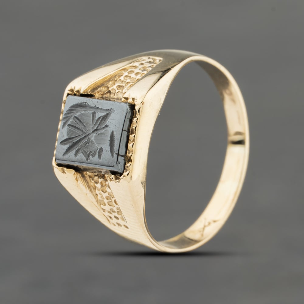 Pre-Owned Yellow Gold Hematite Signet Ring 41342014