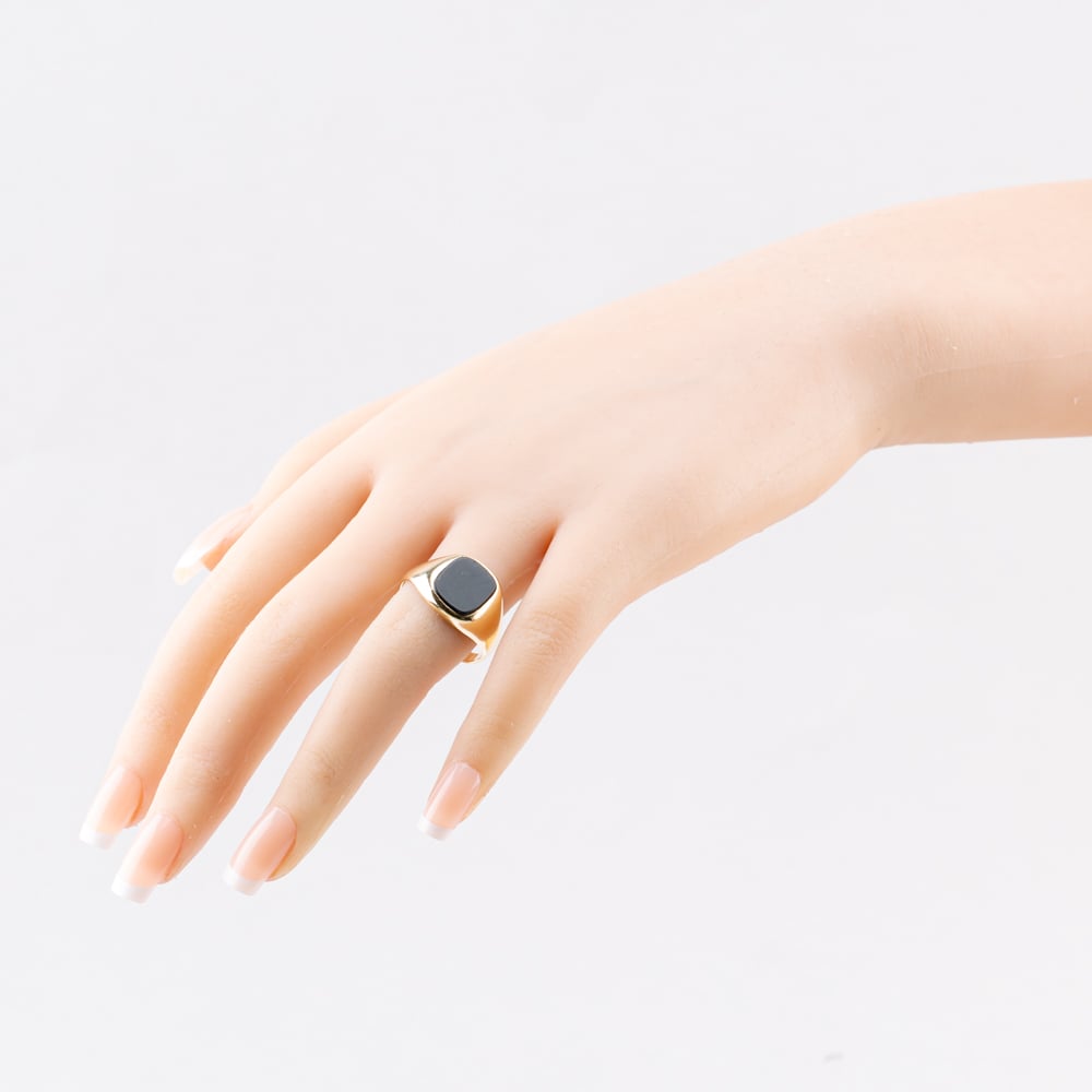 Pre-Owned Vintage 9ct Yellow Gold Onyx Oblong Signet Ring 41342126