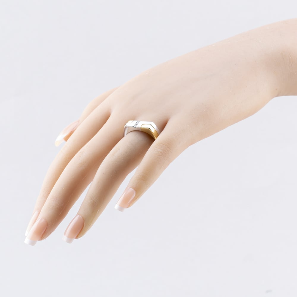 Pre-Owned 9ct Two Colour Gold Diamond Channel Set Three Stone Signet Ring 41342139