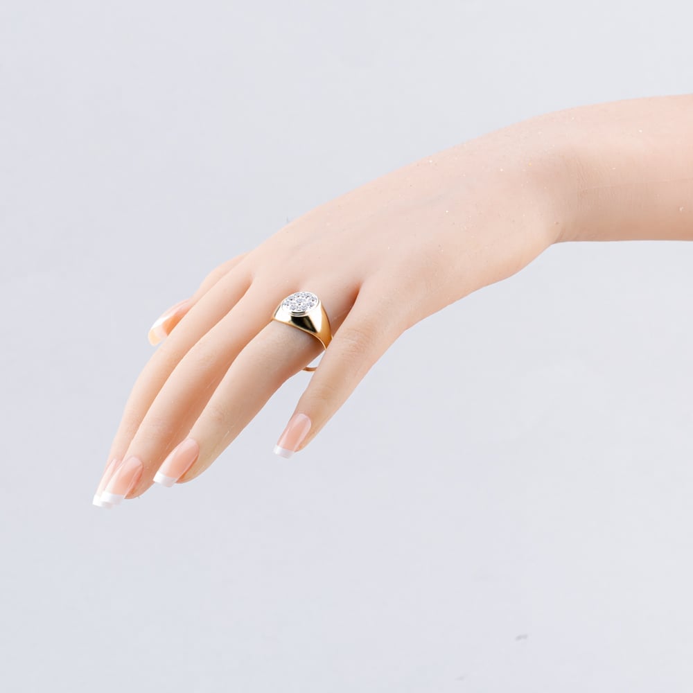 Pre-Owned 9ct Yellow Gold Cubic Zirconia Oval With Diamond Shoulders Signet Ring 41342184
