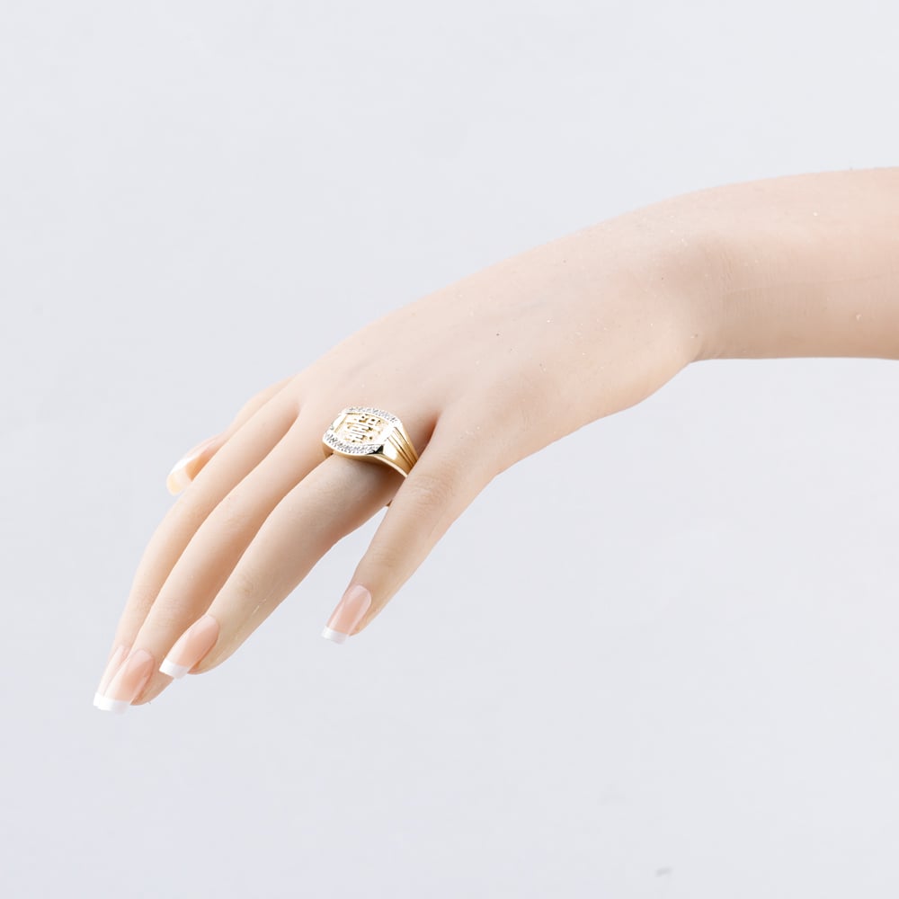 Pre-Owned 9ct Yellow Gold Diamond Chinese Writing Signet Ring 41342188