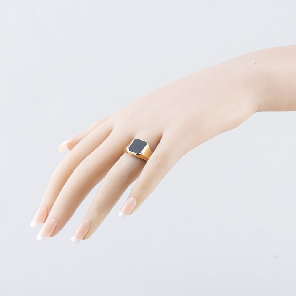 Pre-Owned 9ct Yellow Gold Onyx Hexagon Signet Ring 41342252