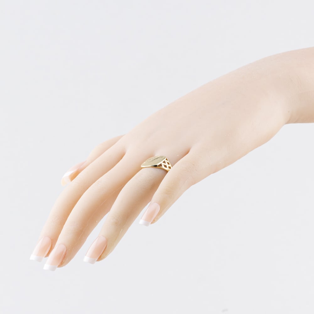 Pre-Owned 9ct Yellow Gold Cushion Part Engraved Open Work Shoulders Signet Ring 41342365
