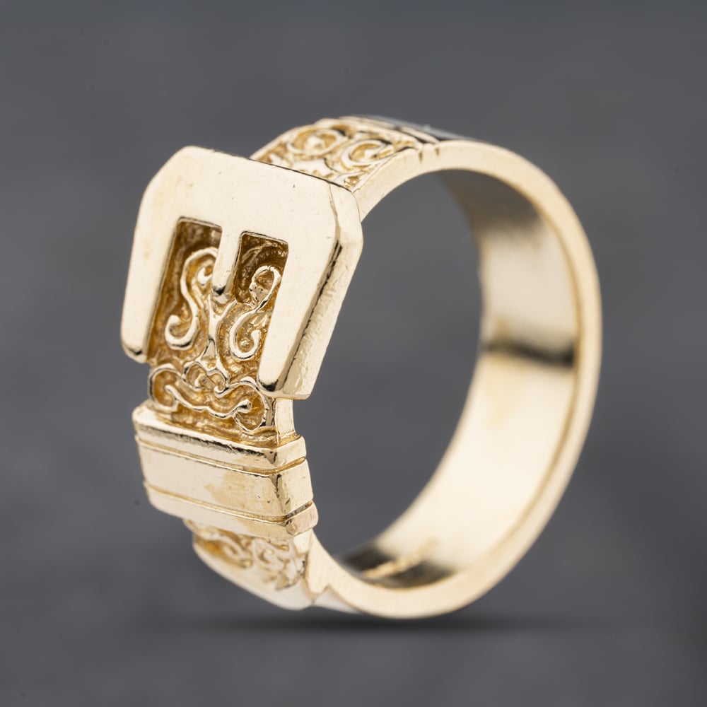 Pre-Owned 9ct Yellow Gold Buckle Signet Ring 41342386