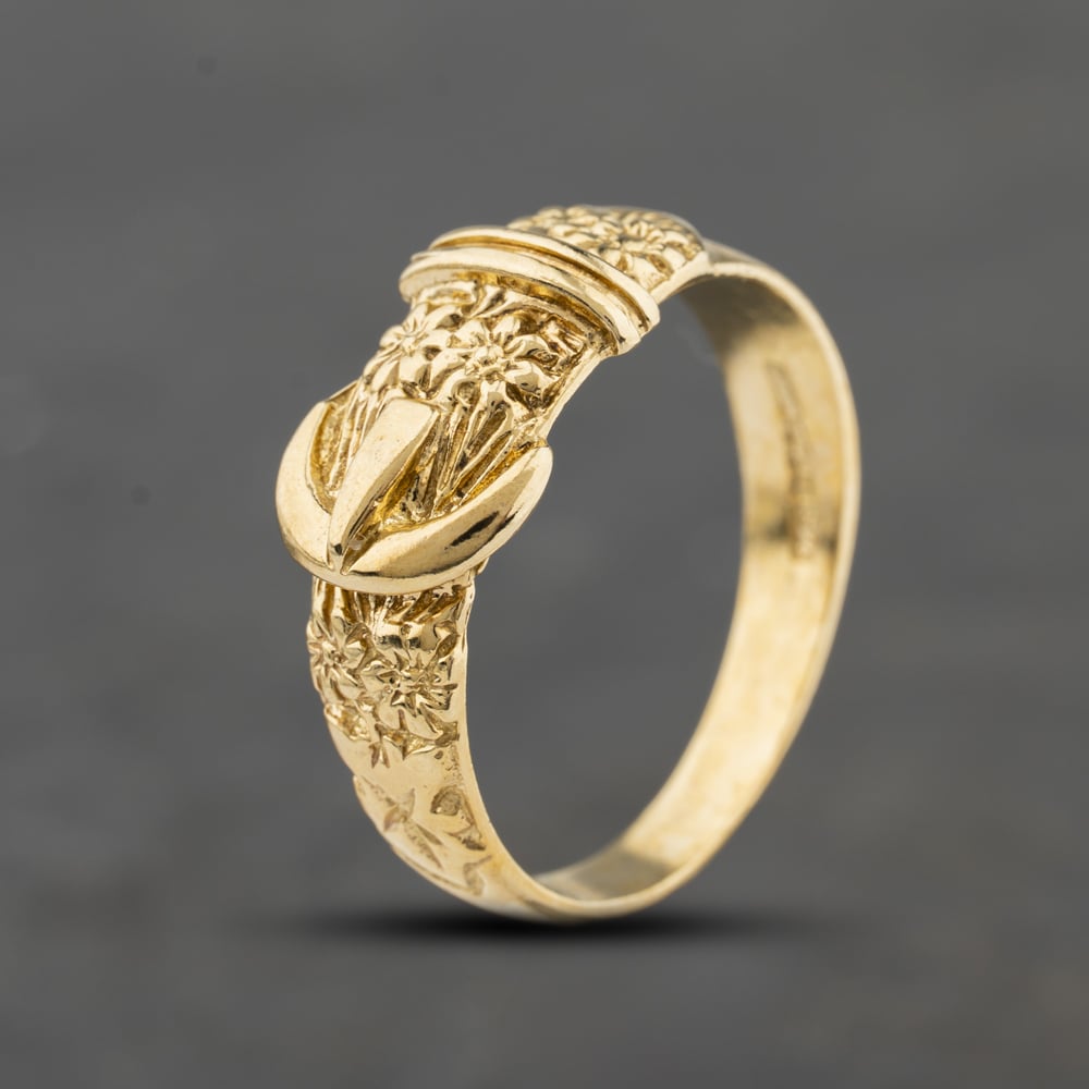Pre-Owned 9ct Yellow Gold Flower Pattern Buckle Ring 41342471