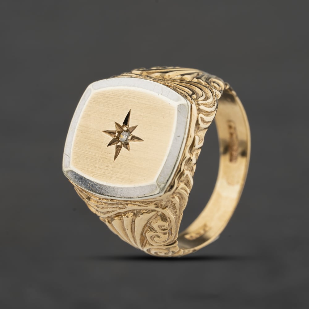 Pre-Owned 9ct Two Colour Gold Diamond Signet Ring 41342541
