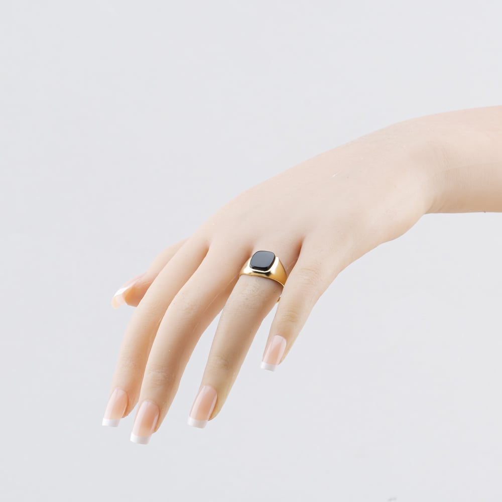 Pre-Owned 9ct Yellow Gold Onyx Oblong Signet Ring 41342598