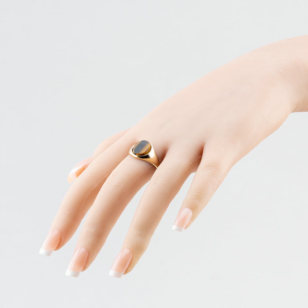 Pre-Owned 9ct Yellow Gold Tigers Eye Oval Signet Ring 41342618