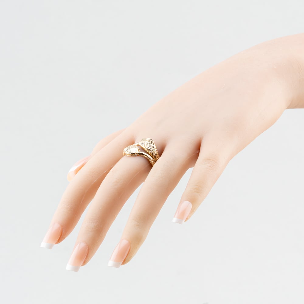 Pre-Owned 9ct Yellow Gold Cubic Zirconia Double Snake Signet Ring 41342627