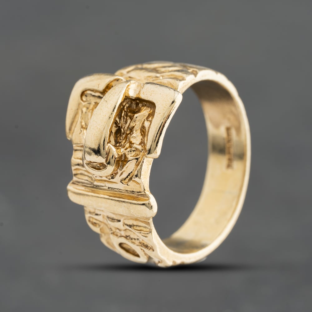 Pre-Owned 9ct Yellow Gold Engraved Buckle Ring 41342636