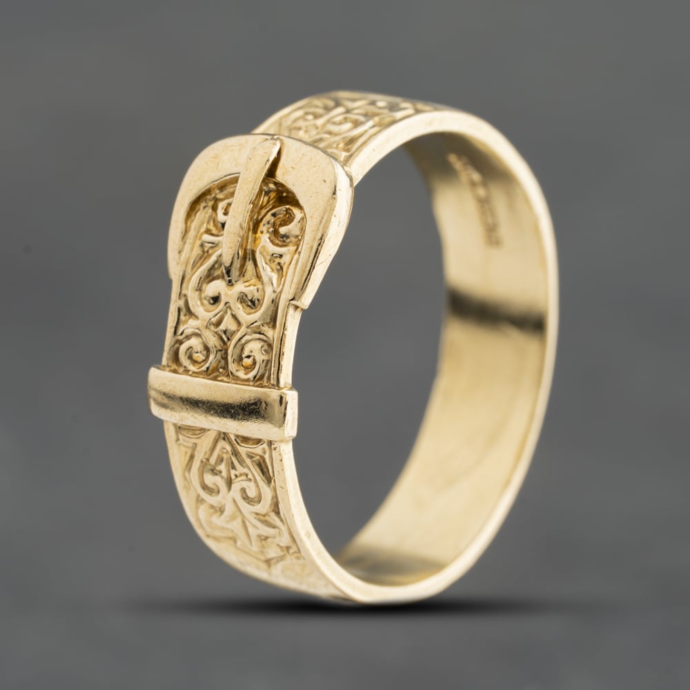 Pre-Owned 9ct Yellow Gold Engraved Buckle Ring 41342637