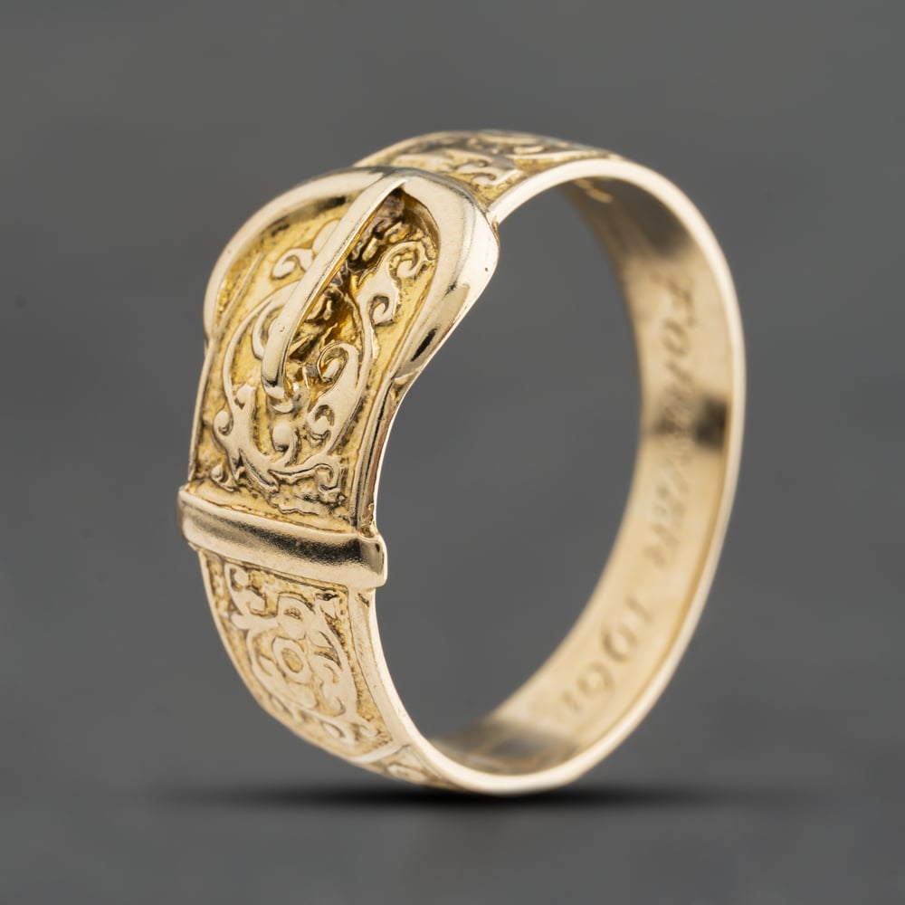 Pre-Owned 9ct Yellow Gold Engraved Buckle Ring 41342638