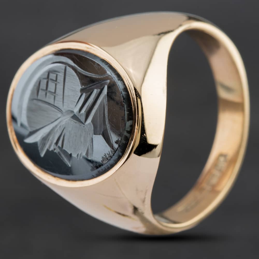 Pre-Owned Vintage 9ct Yellow Gold Hematite Signet Ring 4134860
