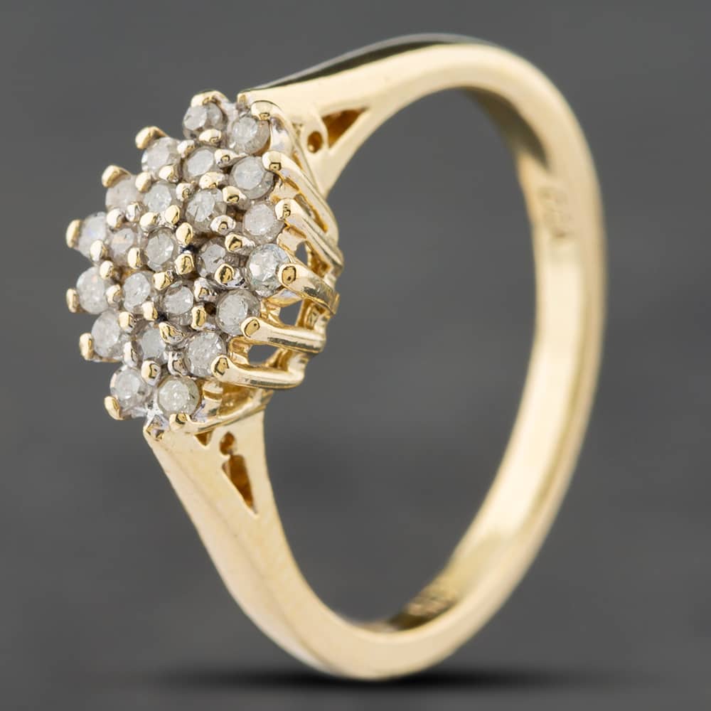 Product photograph of Pre-owned 9ct Yellow Gold 0 25ct Brilliant Cut Diamond Cluster Ring 41381749 from The Jewel Hut