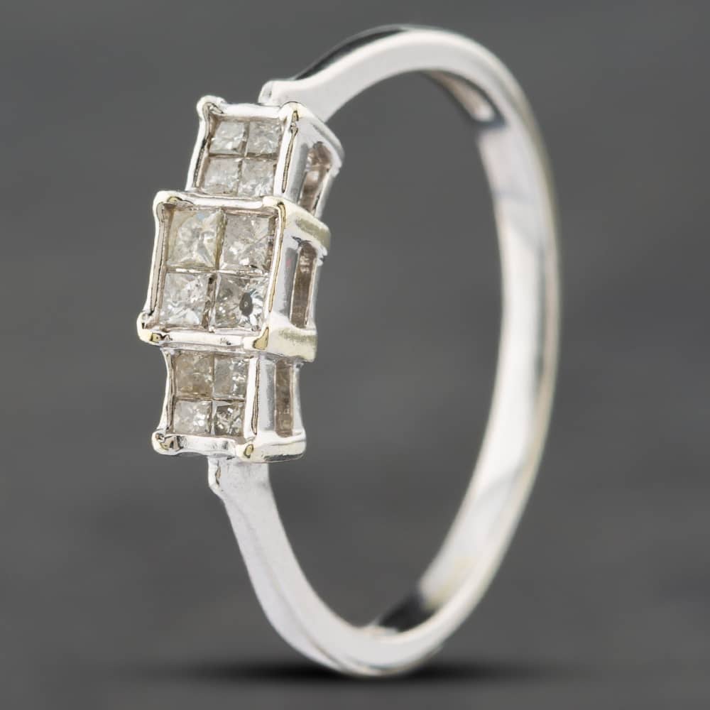 Product photograph of Pre-owned 9ct White Gold Princess Cut Diamond Triple Cluster Ring 41381750 from The Jewel Hut