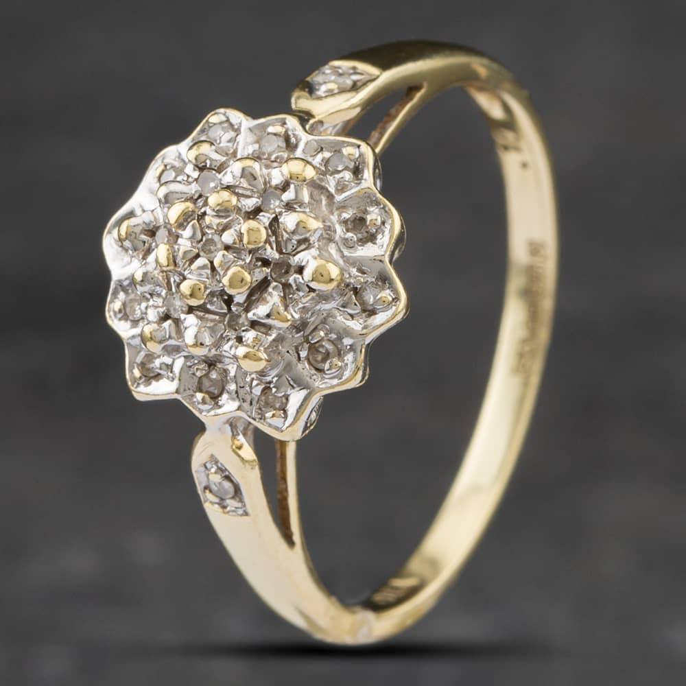 Product photograph of Pre-owned 9ct Yellow Gold 0 10ct Diamond Cluster Ring 41381780 from The Jewel Hut