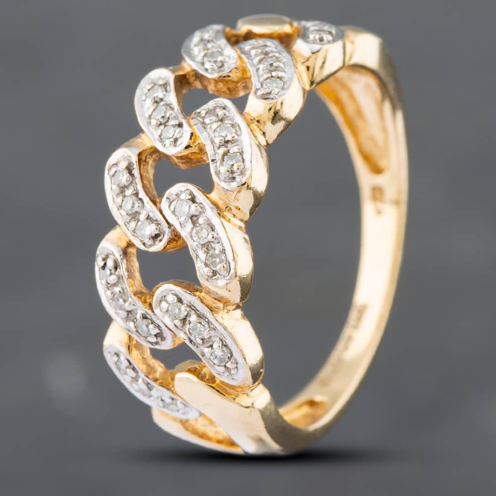 Product photograph of Pre-owned 18ct Yellow Gold Single Cut Diamond Curb Chain Dress Ring 41381852 from The Jewel Hut