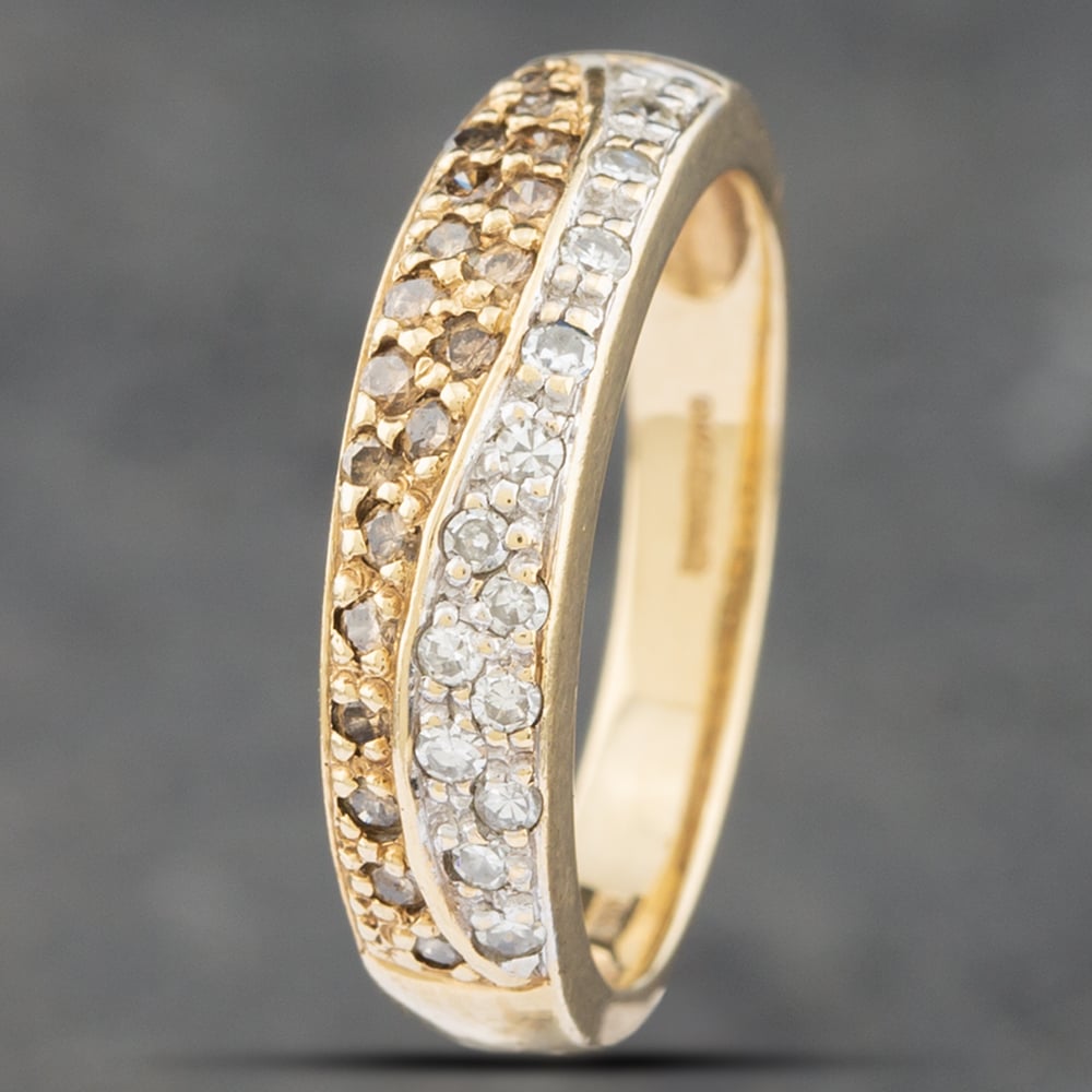 Product photograph of Pre-owned 9ct Yellow Gold Single Cut White And Cognac Diamond Dress Ring 41381975 from The Jewel Hut