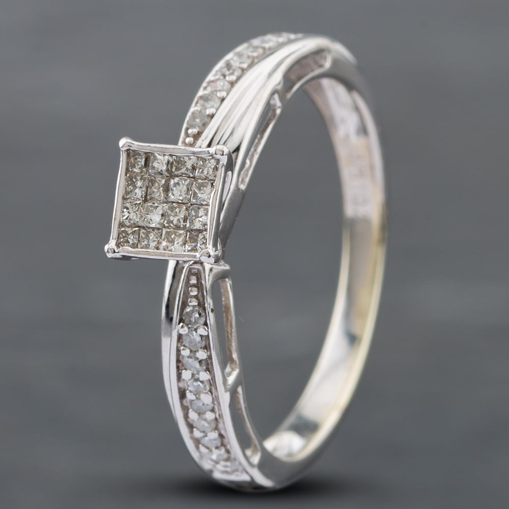 Product photograph of Pre-owned 9ct White Gold 0 24ct Diamond Square Cluster Ring 41382048 from The Jewel Hut