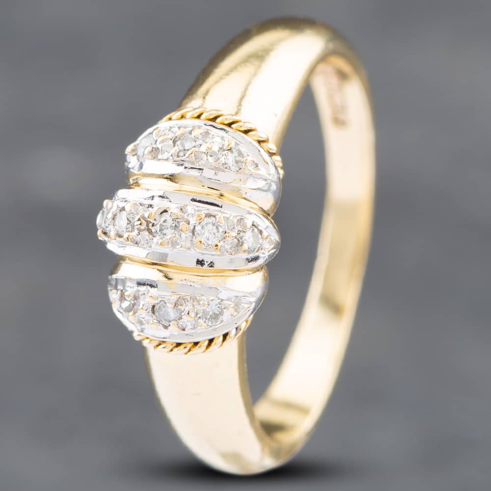 Product photograph of Pre-owned 9ct Yellow Gold Brilliant Cut Diamond Tiered Three Row Ring 41382083 from The Jewel Hut