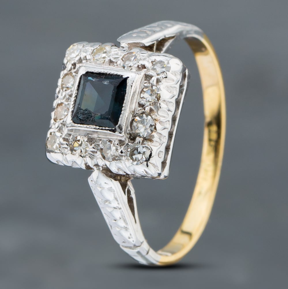 Product photograph of Pre-owned Vintage Yellow Gold Sapphire Square Cluster Ring 41382153 from The Jewel Hut