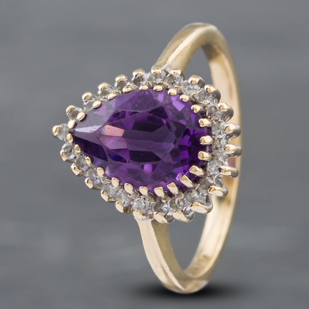 Product photograph of Pre-owned 9ct Yellow Gold Amethyst Teardrop Shape Cluster Ring 41382250 from The Jewel Hut