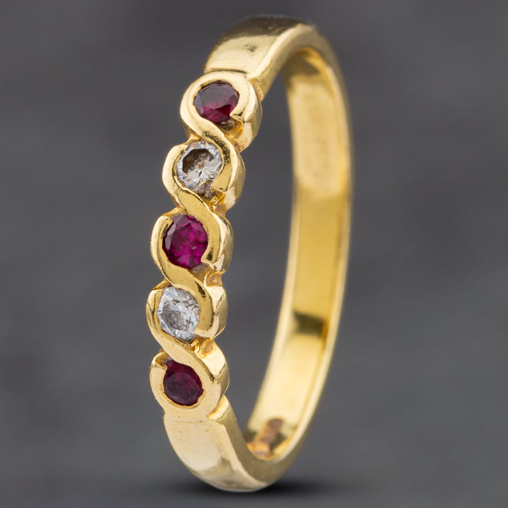 Product photograph of Pre-owned 18ct Yellow Gold Ruby Amp Diamond Five Stone Ring 41382280 from The Jewel Hut