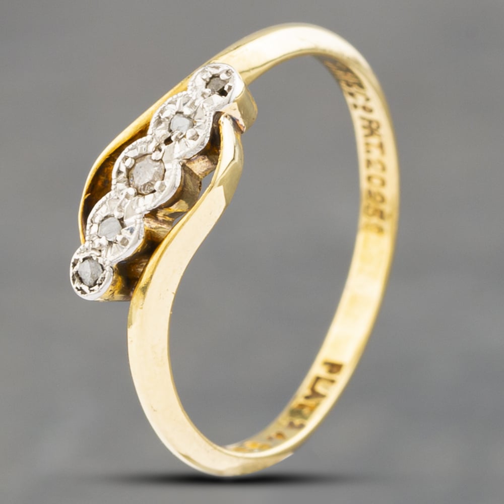 Product photograph of Pre-owned Vintage 9ct Yellow Gold Diamond Twist Five Stone Ring 41382390 from The Jewel Hut